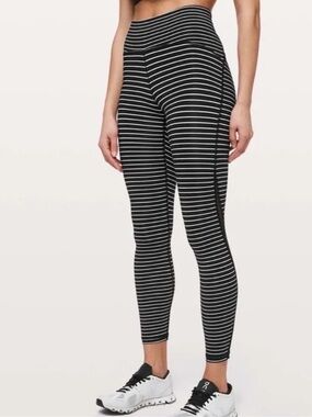 Lululemon Train Times Pant 25" Parallel Stripe Black White